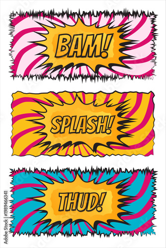Set of comic page of colorful frames illustration, comic background template, colorful conversation template background, blank colorful comic abstract background with BOOM word