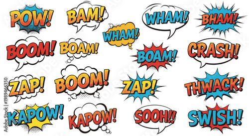 Comic book sound effect bubbles in retro pop art style