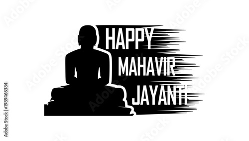 Happy Mahavir Jayanti, black isolated silhouette