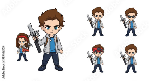 Chibi Character Collection with Futuristic Weaponry.