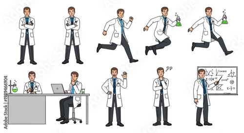 Scientist in Various Poses and Actions.