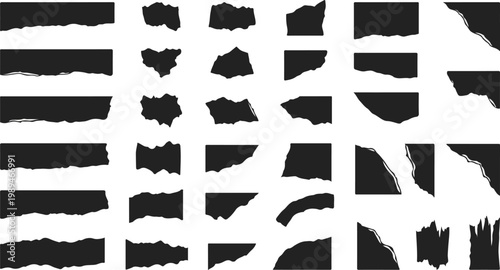 Collection of Torn Paper Strips and Ripped Edge Fragments Set with Organic Jagged Borders