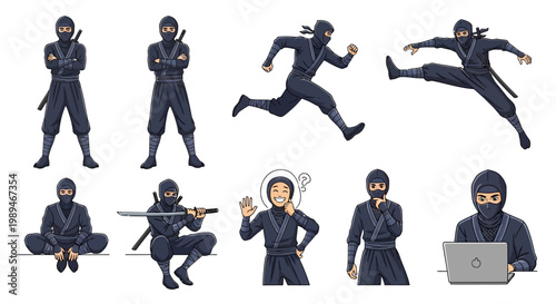 Collection of Diverse Ninja Poses and Actions.