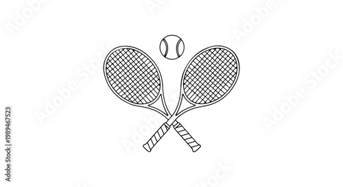 Elegant vector illustration of crossed tennis rackets and a ball, perfect as a scalable graphic icon with a transparent background for sports designs and editable digital projects