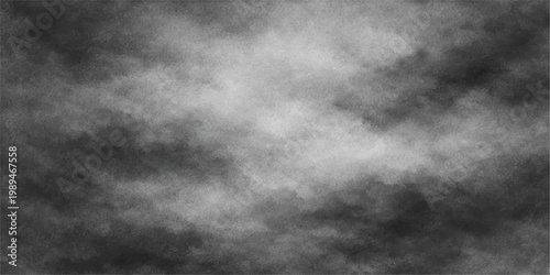 Dark black and white grunge abstract background with smoky clouds and misty storm texture