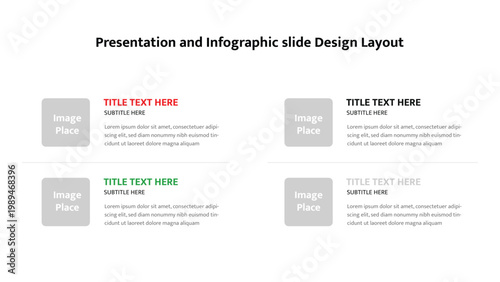 Four section infographic layout template with image and text placeholders
