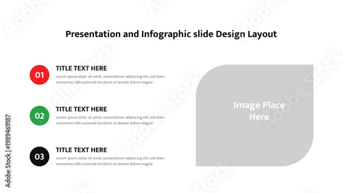 Simple presentation slide layout with numbered list and large image placeholder for business communication