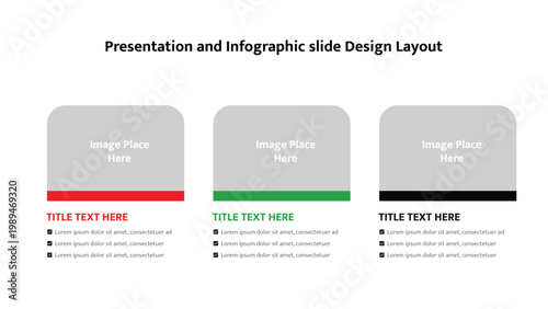 Three column infographic layout template for image placements with text descriptions