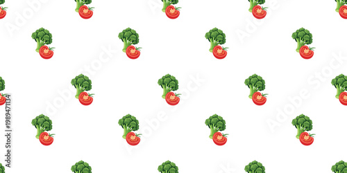 flat style veggie repeat with broccoli and tomato background