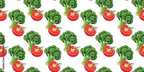 bold broccoli and tomato seamless pattern
