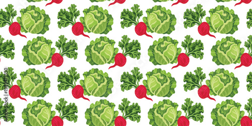 radish and cabbage seamless pattern in hand drawn sketch style