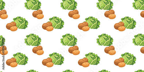 cabbage and potato seamless pattern in geometric flat style