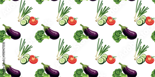 vibrant garden vegetables seamless design eggplant broccoli tomato cucumber onion