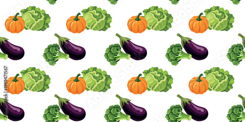 fresh garden veggie mix repeat background lettuce pumpkin broccoli eggplant