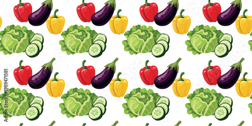 lettuce cucumber eggplant yellow and red pepper seamless pattern