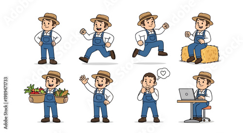 Collection of Farmer Character Poses and Actions.