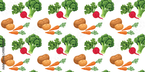 fresh root and green veggie mix repeat background carrot potato radish broccoli