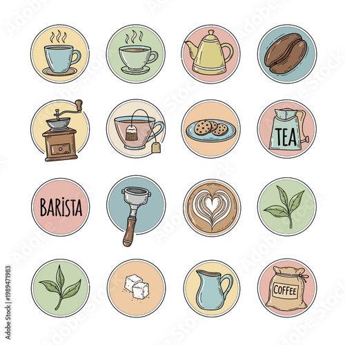 Collection of Coffee and Tea Related Icons for Social Media Highlights.