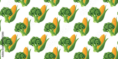 modern flat veggie seamless design corn broccoli