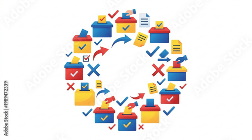 Claymation Voting Booths and Election Symbols Arranged in a Circle.
