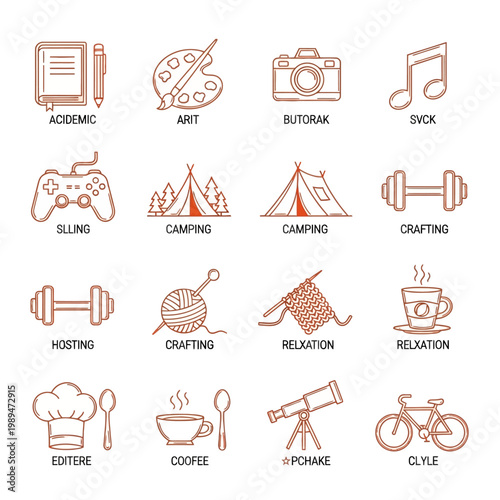 Collection of Hobby and Leisure Activity Icons.
