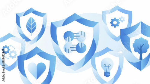 Collection of Shields Representing Diverse Concepts and Security.