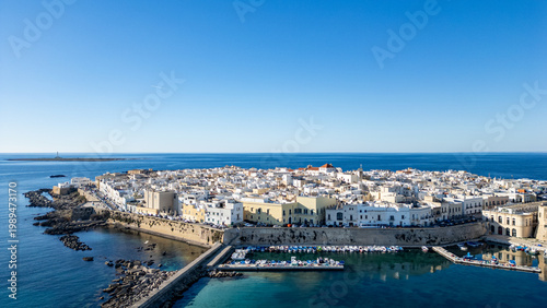 Obraz na plátně Aerial view of Gallipoli old town with fort, ramparts and harbor, Puglia, south