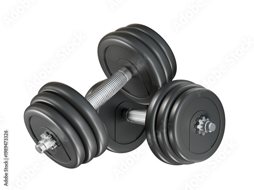 Photos Pair of black metallic dumbbells is isolated on a transparent background