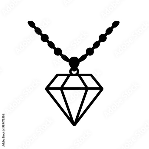 Diamond Necklace Icon with Chain Outline