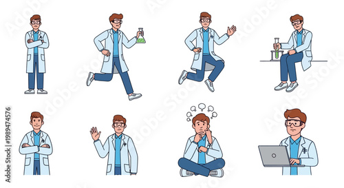 Collection of Scientist Poses and Actions.