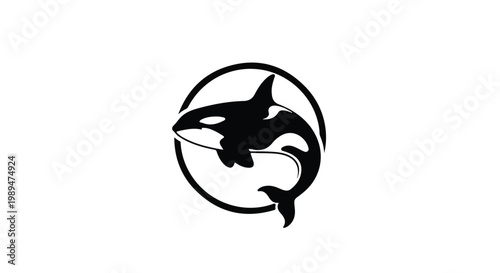 Black silhouette of an orca whale encircled by a thin line, set against a clean white background.