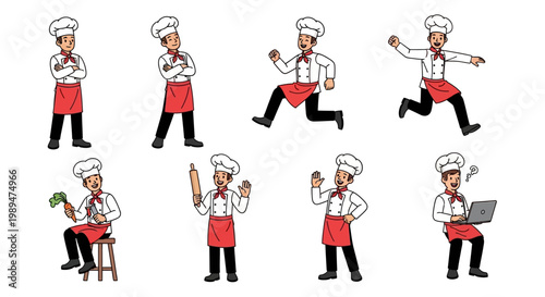 Collection of Chef Poses and Actions.