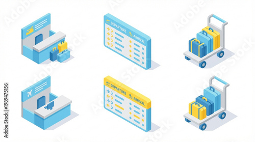 Isometric Icons Representing Travel and Logistics Services.