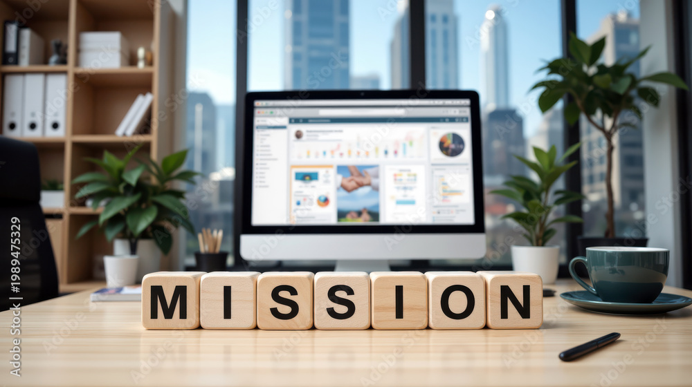 Fototapeta premium Mission statement integration for startup development and strategic planning to outline core values for social enterprise or non profit organization growth and environmental impact goals