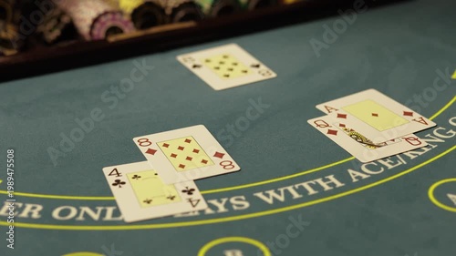 Croupier Dealing Cards on a Poker Table Close Up