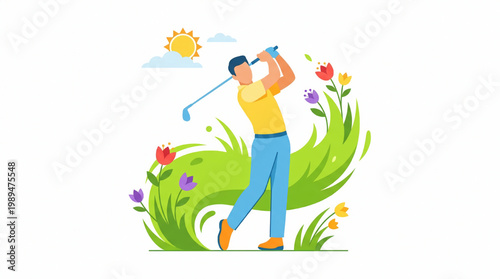 Man playing golf during a sunny day outdoors.