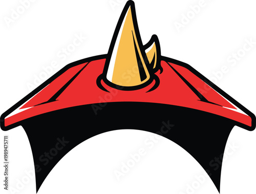 Illustration of a traditional red and gold spike helmet.