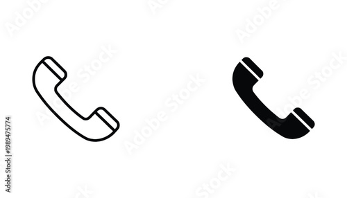 Telephone handset icon for communication and contact support in outline and solid black style for customer service and telecommunications interfaces