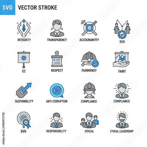 Set of Business Ethics and Corporate Governance Icons.