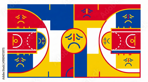 Sad Face Basketball Court Illustration.