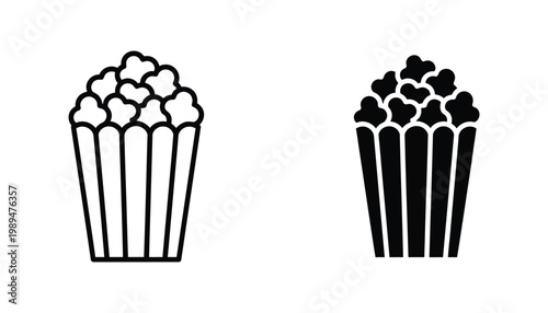 Popcorn snack bucket icon set for movie theater and cinema entertainment branding vector illustration