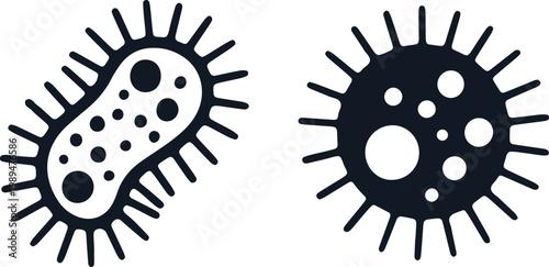 Microscopic view of bacteria and virus cells in a petri dish representing germs and infectious diseases.