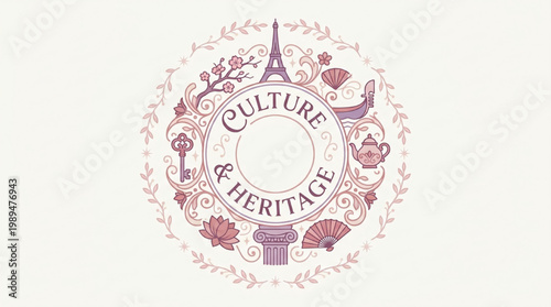 Cultural Heritage Emblem with Parisian Icons.