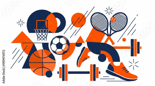 Dynamic Sports Illustration Featuring Athletic Figure and Equipment.