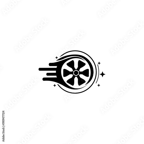 A futuristic wheel with motion lines and sparks flies through space.