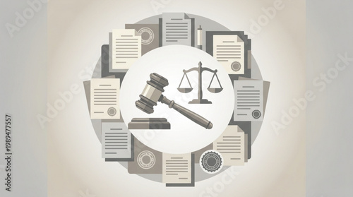 Legal Justice Gavel Scales Documents Law Concept.