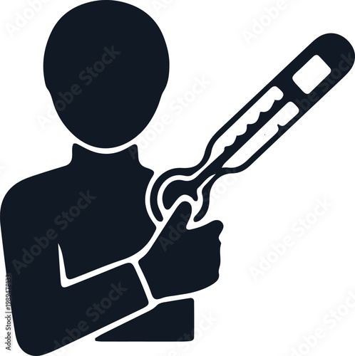Person holding thermometer showing high temperature indicating illness and needing medical attention and healthcare checkup.