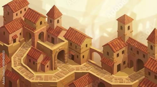 Charming Mediterranean Village Architecture with Winding Streets.