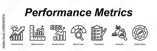 Performance Metrics banner web icon vector illustration concept with an icon of Performance, Measurement, Quality Score, Benchmark, Evaluation, Analysis, Optimization 