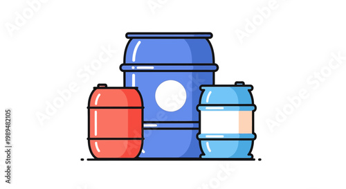 Three Blue and Red Barrels for Storage or Transport